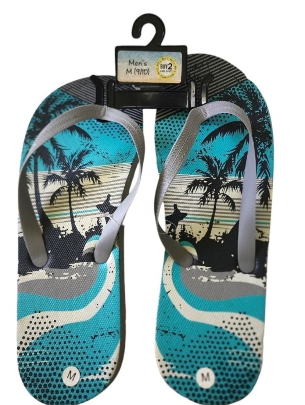 Beach Surfing Scene Flip Flop Sandals, Size M 9/10